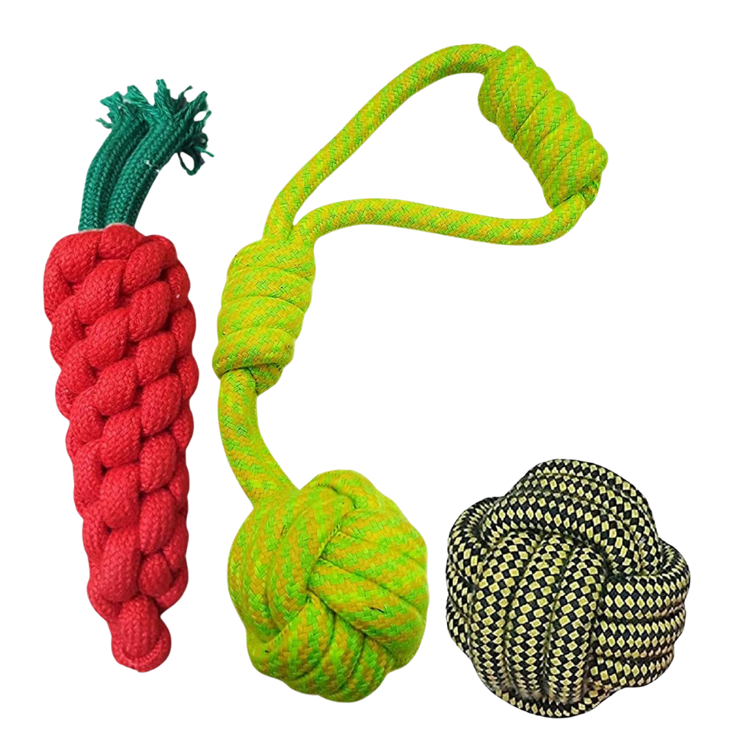 Paw-tastic Playtime Trio - Combo Set of Cotton Rope Toys for Puppy and Dogs
