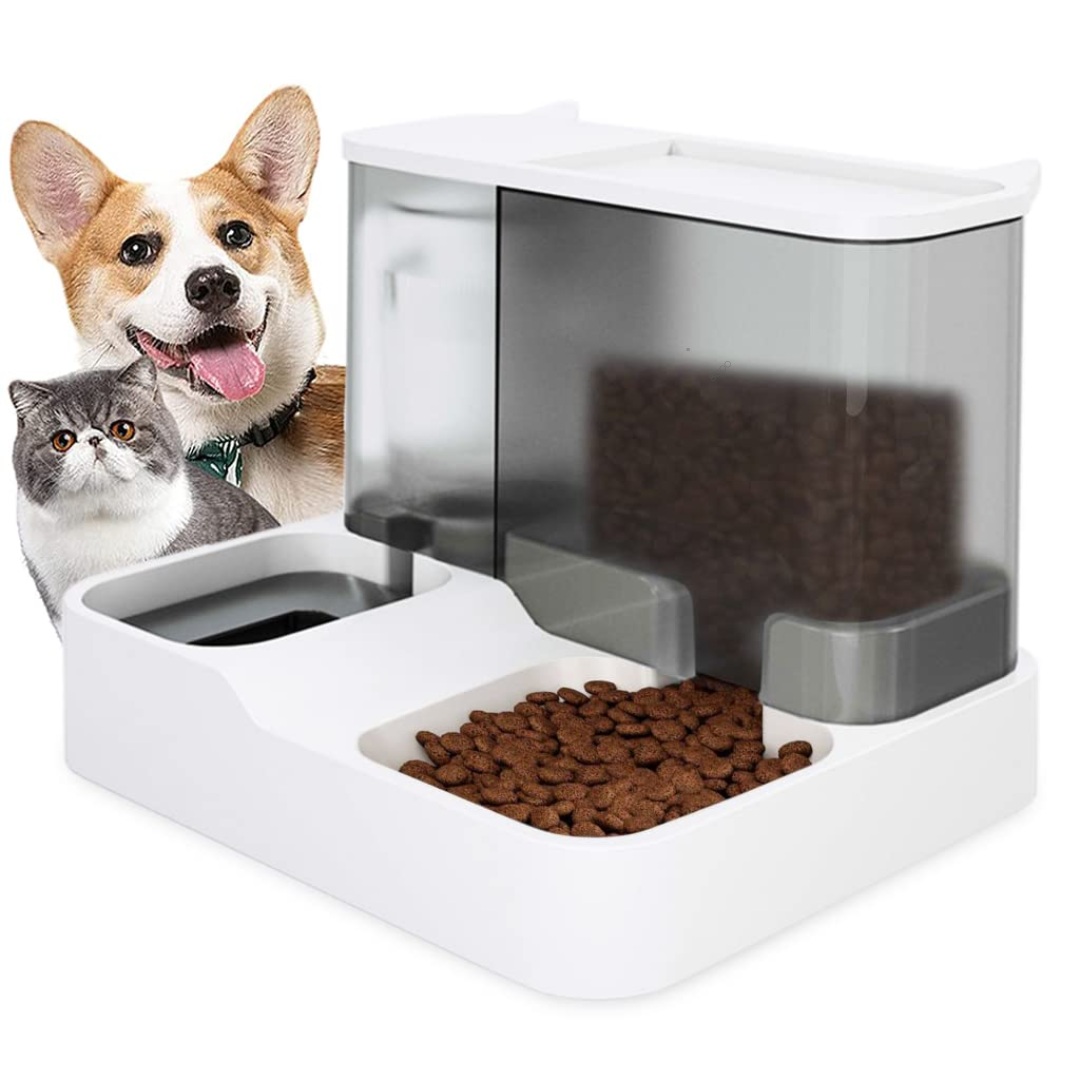 Qpets® 2 in 1 Automatic Food Feeder and Water Dispenser, 3L Cat Food Dispenser Food Feeder and 1L Auto Dog Water Dispenser, Auto Feeding Gravity Design for Small Medium Big Dog Pets Puppy Kittens